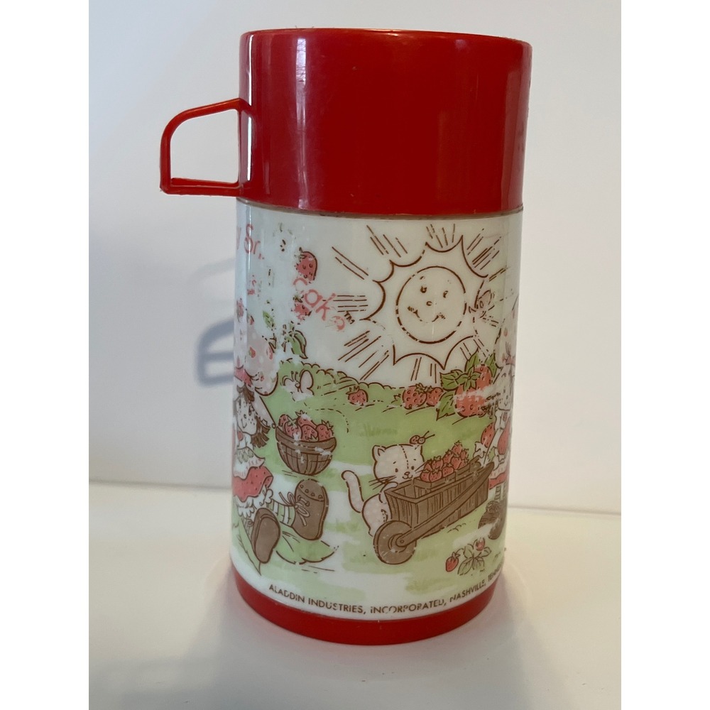 Vintage Strawberry Shortcake Aladdin‎ Thermos 8oz Red Cup Lid 1980s Plastic